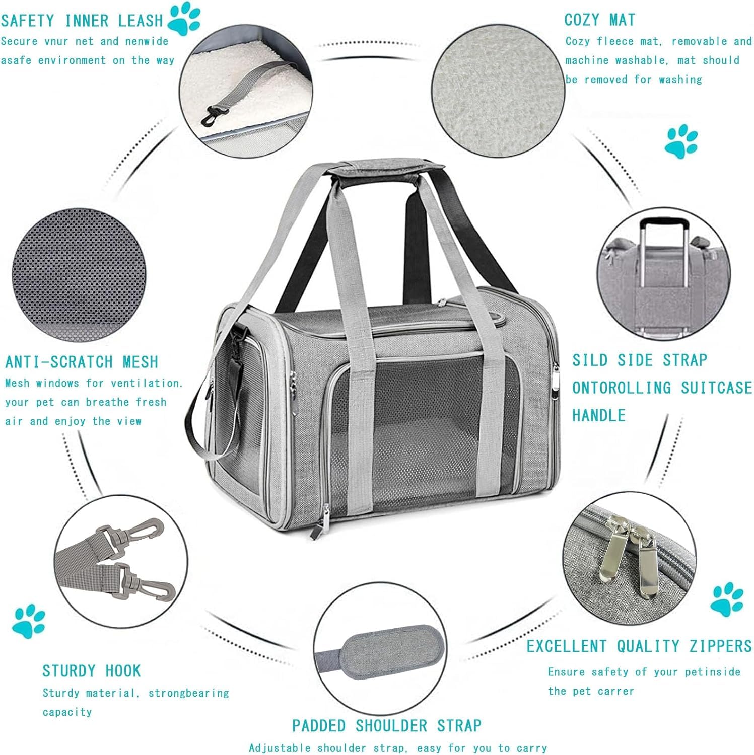 Transporttasche für Katze Hund, Faltbare Tragbar Katzentransportbox Hundetransportbox für Mittel Kleine Haustiere Katzen Hunde, Katze Tragebox Tragetasche bis 15lbs(Grau, M)