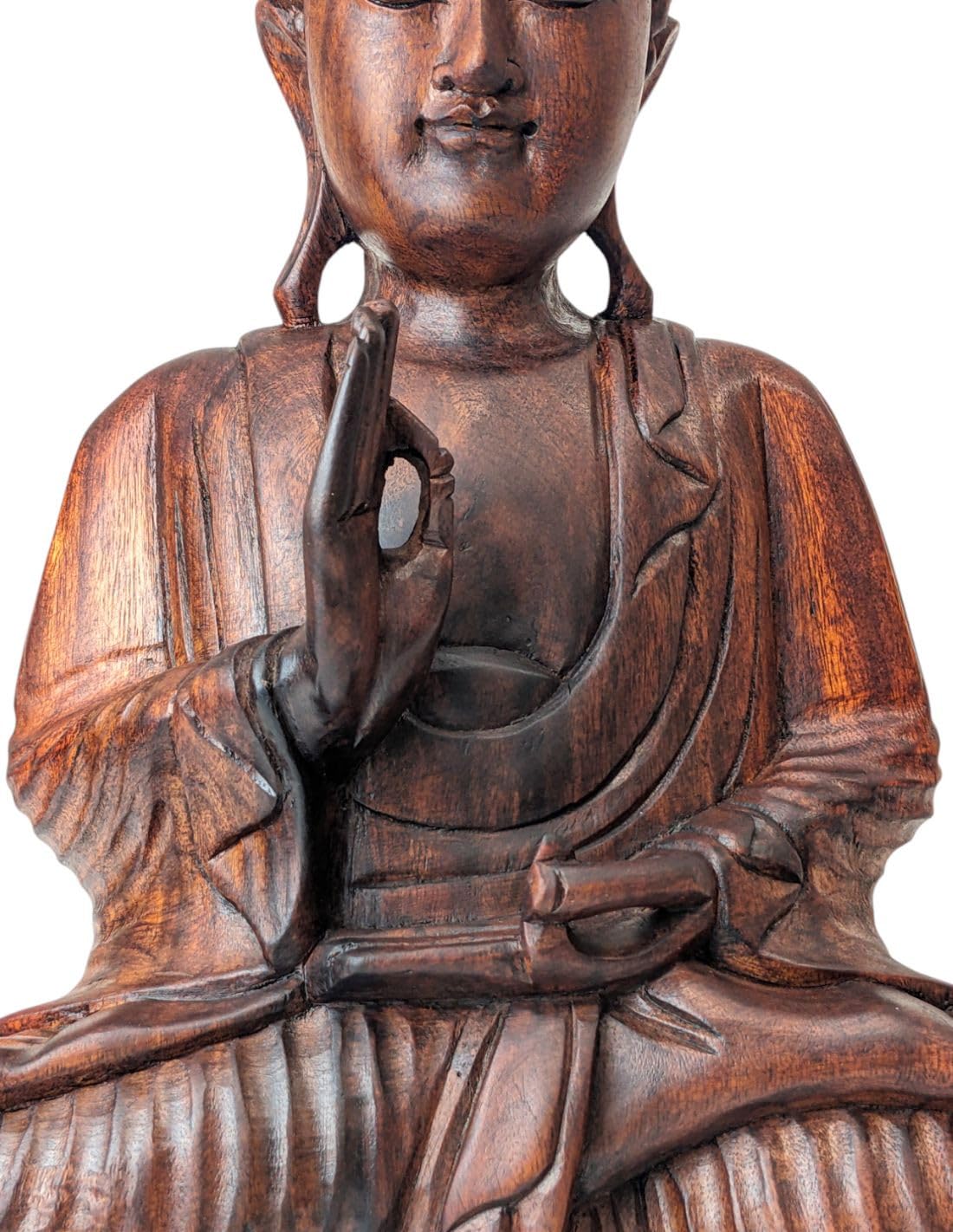 Artisanal Grande Statue de Bouddha Zen en Bois Massif sculpté Main 40cm