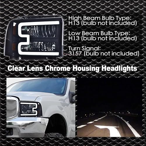 Miniatura 7 de G-PLUS Faros delanteros LED DRL, compatibles con Ford F250 F350 F450 F550 F550 Super Duty 2005 2006 2007, reflector ámbar de carcasa negra, faros