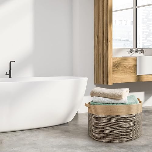 Miniatura 5 de AivaToba Cesta de manta de 22 x 14 pulgadas, canasta de cuerda de algodón extragrande, cesta de juguetes XXXL, cestas de almacenamiento grandes para