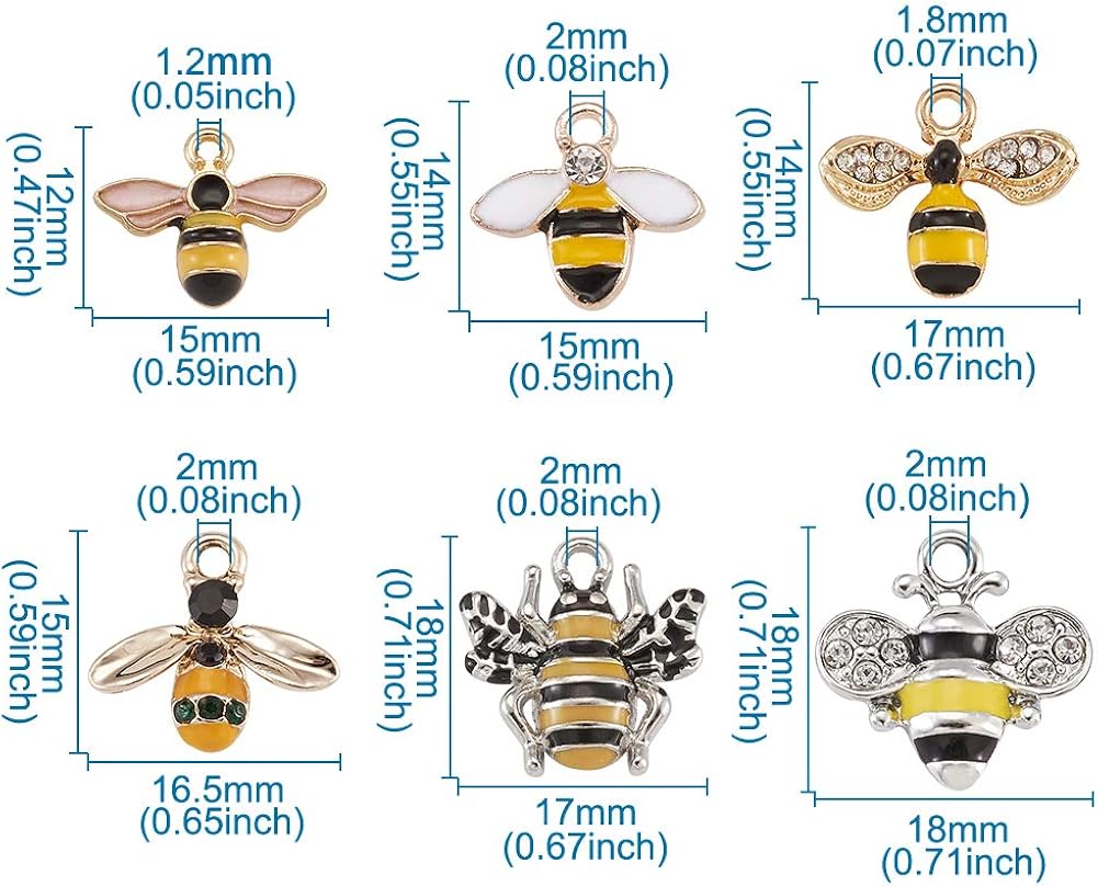 PandaHall 24pcs Bees Enamel Charms Pendants with Rhinestones Mixed Color Alloy Dangle Pendant for DIY Jewelry Making - Image 5
