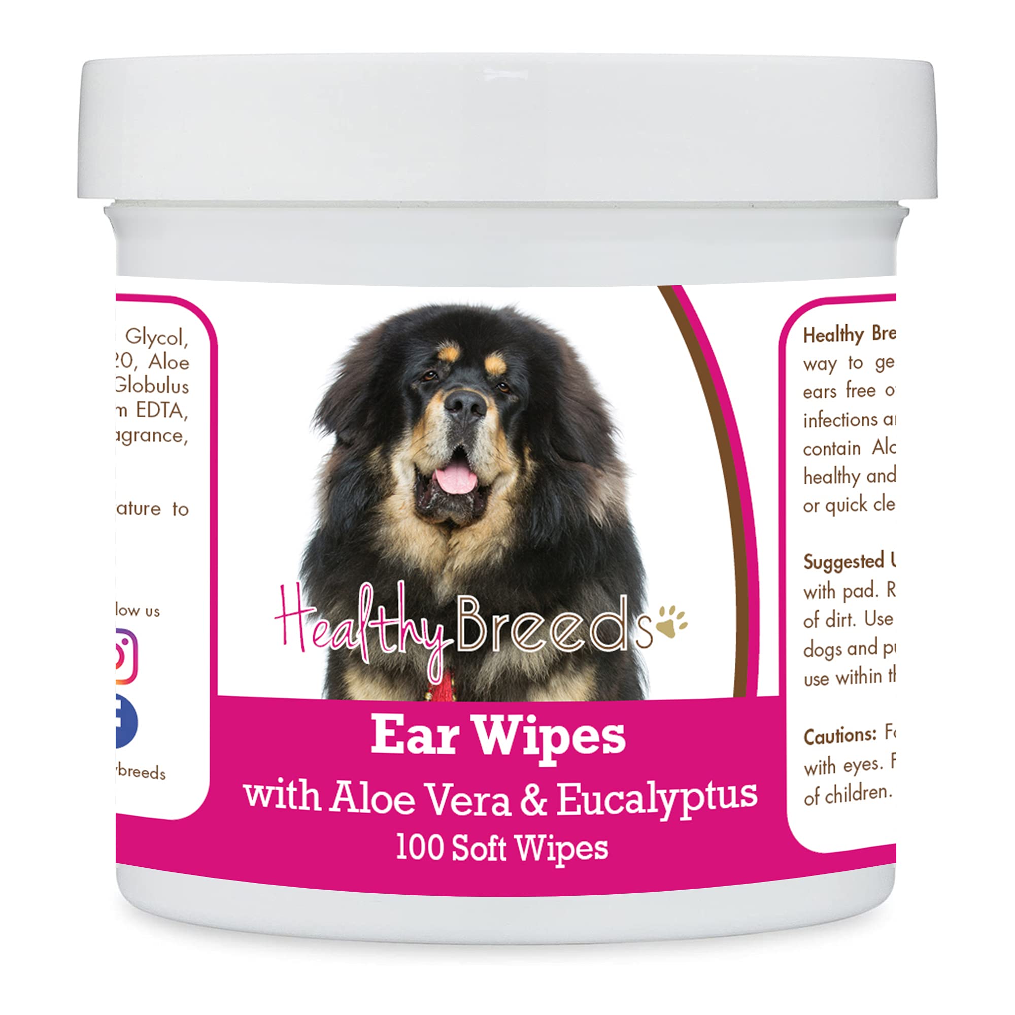 Healthy Breeds Tibetan Mastiff Ear Cleaning Wipes with Aloe &amp; Eucalyptus for Dogs 100 Count