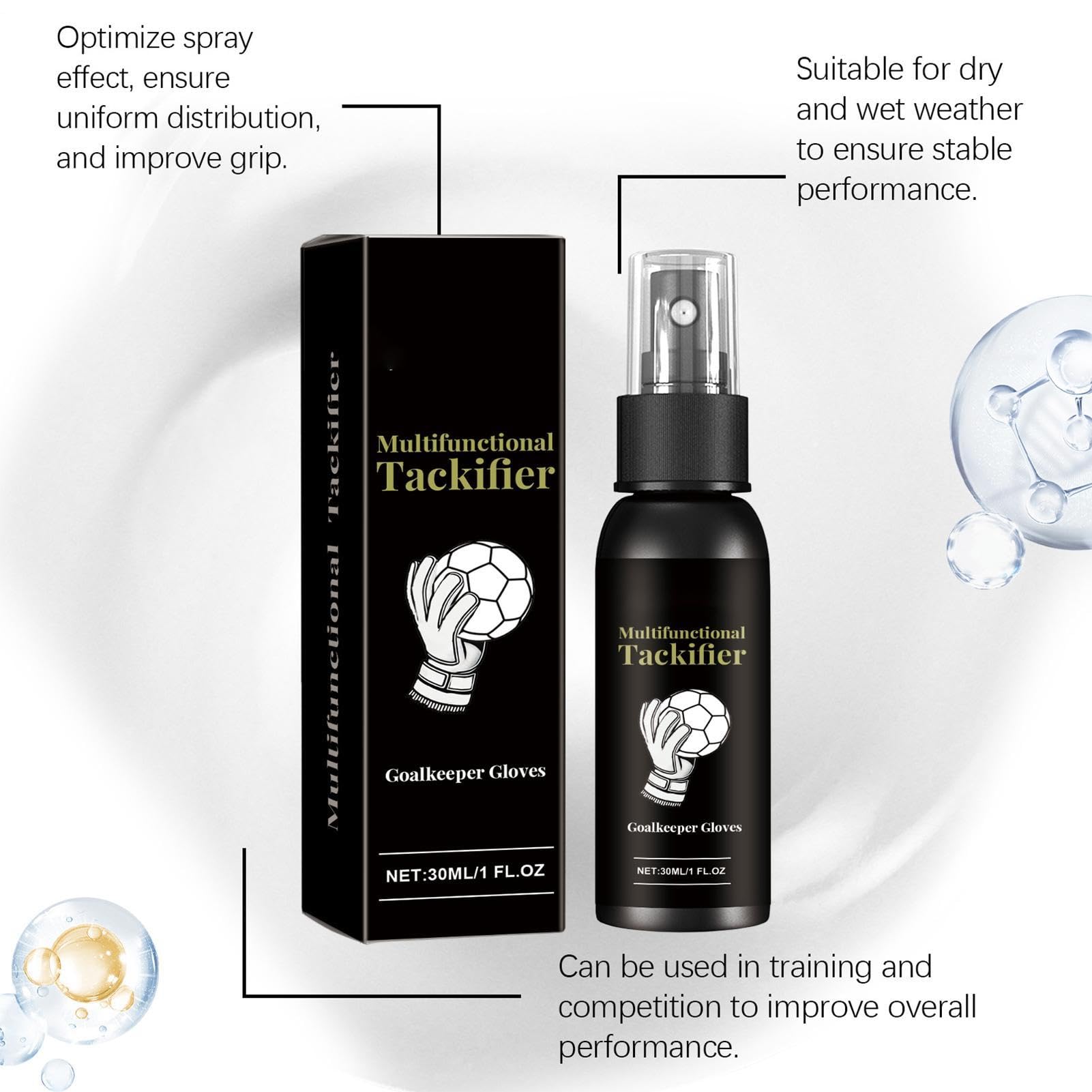 Spray do wzmacniania chwytu rękawic piłkarskich - 30ml Klej dla bramkarza | Profesjonalny dla rękawic bramkarza piłkarskiego, poprawia przyczepność dłoni, chwyt sportowy, utrzymanie czystości do gry w