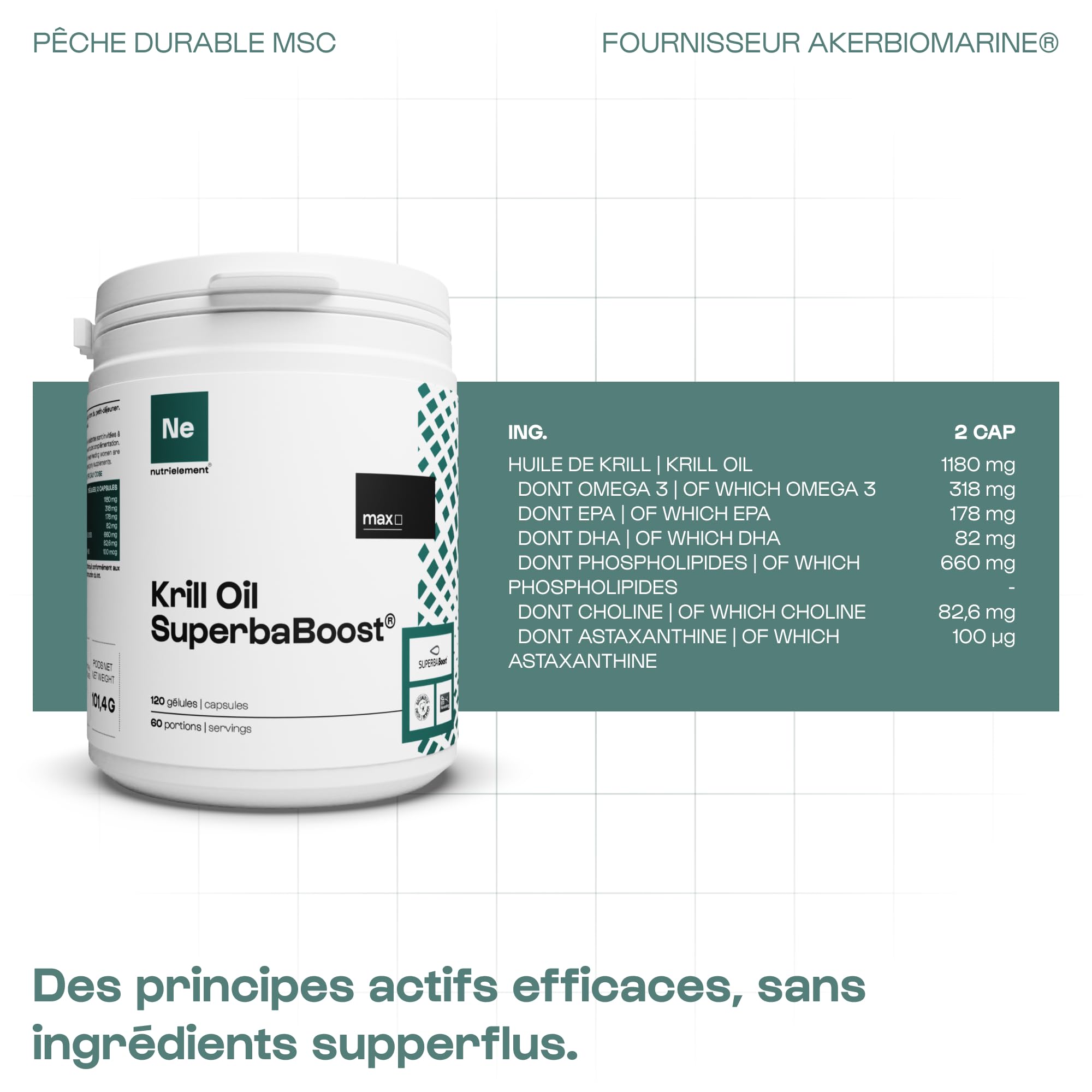 Nutrimuscle - Huile de Krill haute qualité Superba™ Boost - 60 capsules - Source d'Omega 3 - EPA, DHA, Astaxanthine, Choline