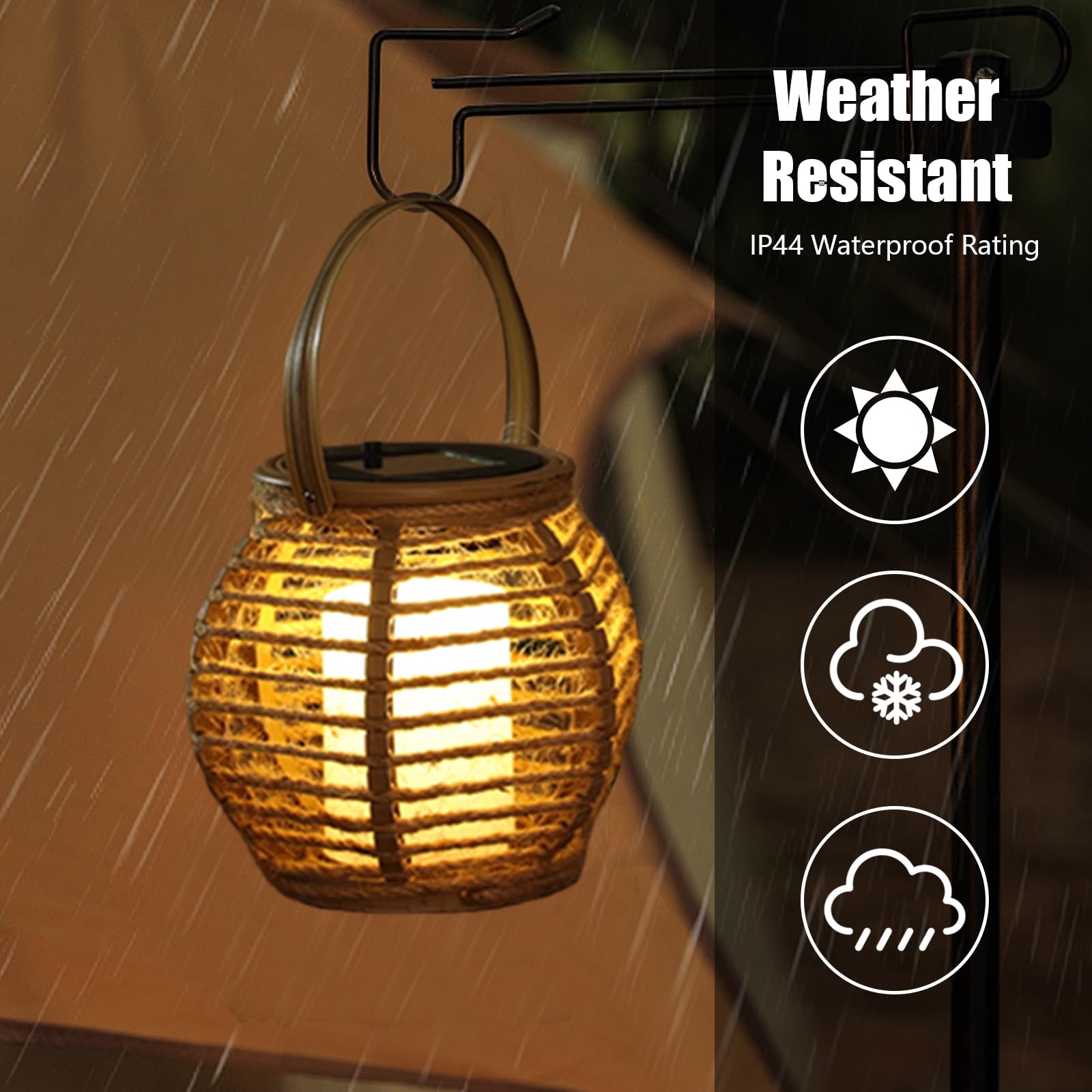 Lanterna solare per esterni, set di 2 lampade solari da giardino con accensione e spegnimento automatico, lanterna intrecciata in fibra naturale, bianco caldo, impermeabili, per terrazza, balcone