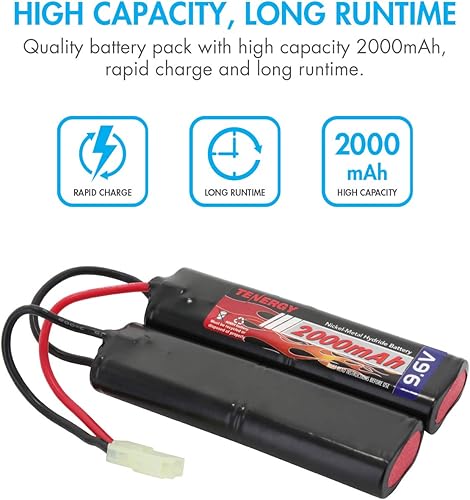 Miniatura 4 de Tenergy Batería y cargador de Airsoft de 9.6 V, batería NiMH Nunchuck de 2000 mAh con mini conector Tamiya para pistolas de Airsoft M249, M240B,