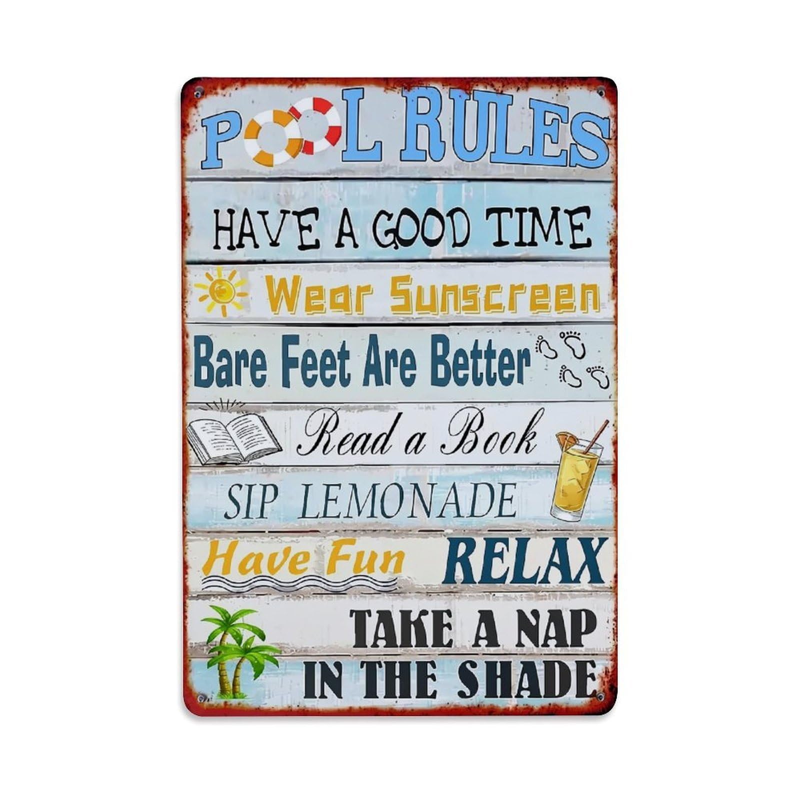 Nestemfo Vintage Pool Rules Sign Pattern Print Tin Sign Metal Sign, Living Room,Bar, Home, Bedroom Wall Decor,Retro Metal Poster 8X12 Inches