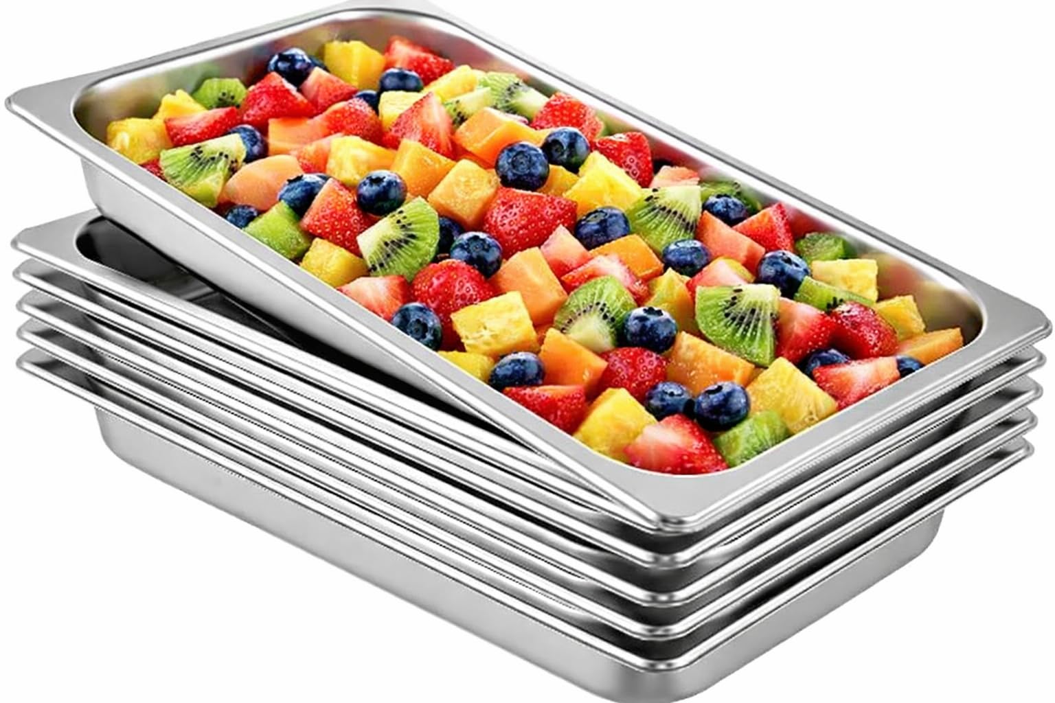Cubeta Gastronorm Acero Inoxidable. Set 6 Unidades GN 1/1-65 mm de Altura. (530x325x65 mm)