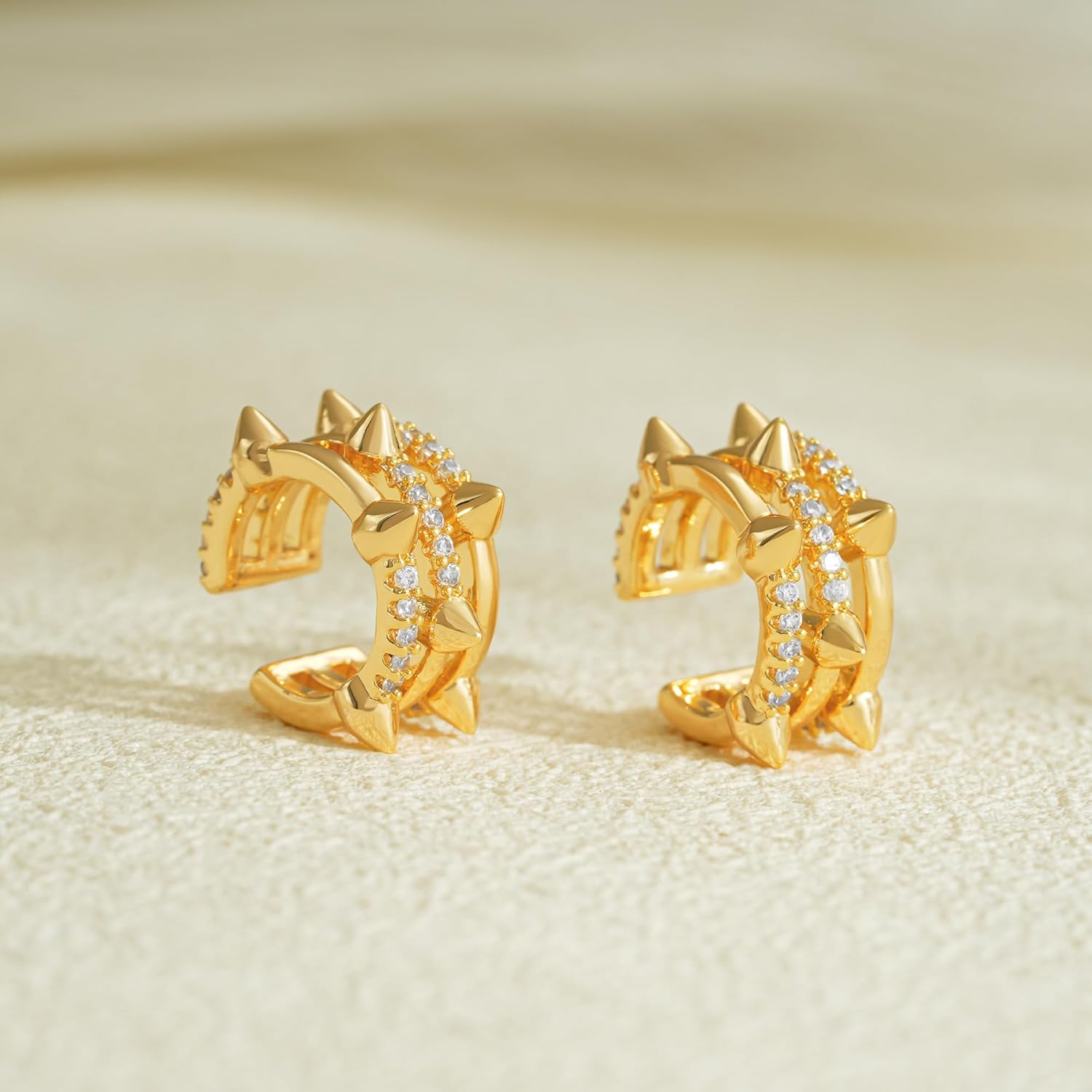 Fettero Women's Ear Cuff Earring Gold Non-Pierced Ear Cartilage Clip on Wrap Hoop 14K Gold Plated Tiny Spike Simple Minimalist Delicate Handmade Hypoallergenic Jewelry - Image 4