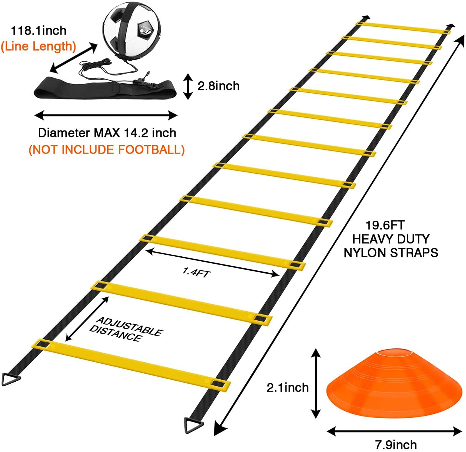 Resistencia Paracaídas Conjunto De Entrenamiento De Agilidad De Velocidad, Escalera De Agilidad/Paracaídas De Resistencia / 5 Conos / 4 Clavijas De Metal/Bolsa De Transporte/Cinturón De Entrenam