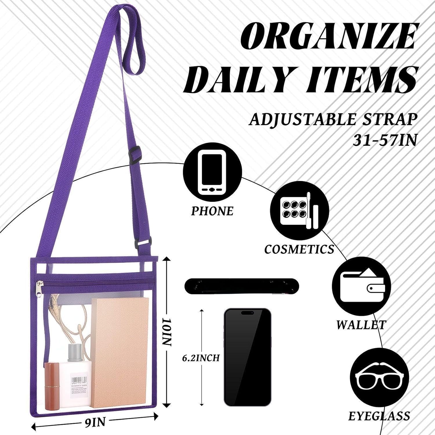 20 Pcs Clear Bag Stadium Approved PVC Clear Crossbody Messenger Bag for Travel Concerts Sports Events