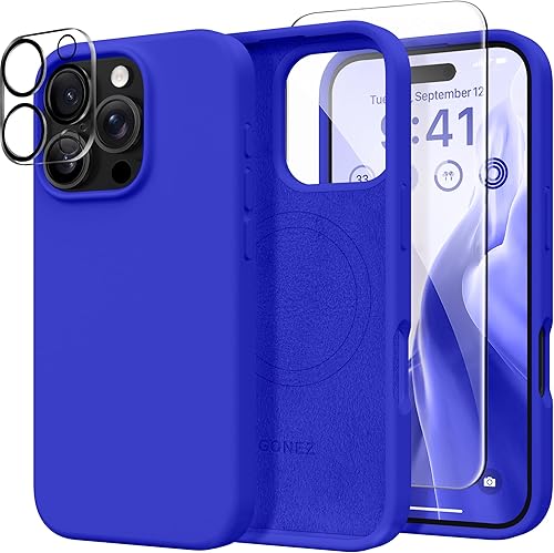 Miniatura 257 de GONEZ Funda de silicona para iPhone 14 Pro Max, compatible con MagSafe, con protector de pantalla + protector de lente de cámara, silicona líquida a