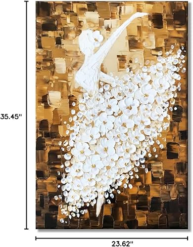 Miniatura 8 de Paimuni Pinturas al óleo de Dancing Lady pintadas a mano atractivas mujeres bailarinas en vestido rojo, lienzo de pared listo para colgar decoración