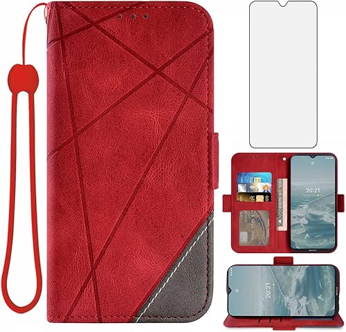 Asuwish Compatible con Nokia G10G206.3 Funda tipo cartera y protector de pantalla de vidrio templado, soporte para tarjetas, accesorios para Asuwish Compatible con Nokia G10G206.3 Funda tipo cartera y protector de pantalla de vidrio templado, soporte para tarjetas, accesorios para
