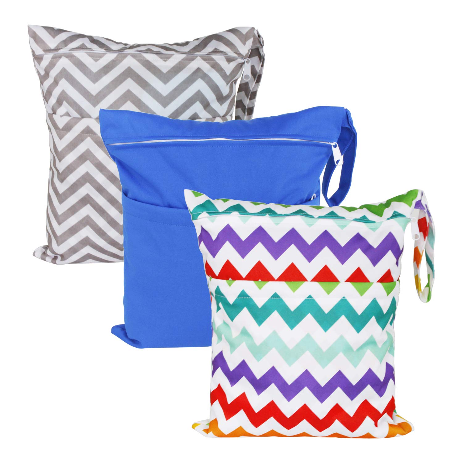 Reusable Cloth Disper Wet Bags Travel Wet and Dry Disper Pocket Bag,Waterproof with Two Zipped (Multi)