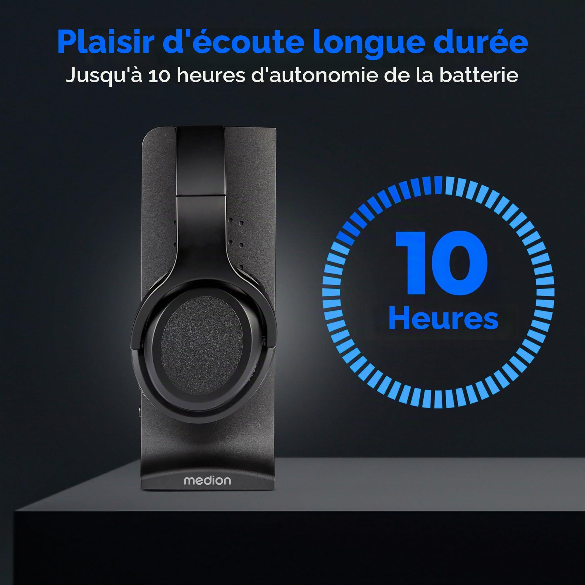 MEDION Casque sans Fil HS-1 (pour TV, portée Jusqu’à 15 m, avec Station de Charge, Over Ear, Grand Confort, USB-C, MD40006)