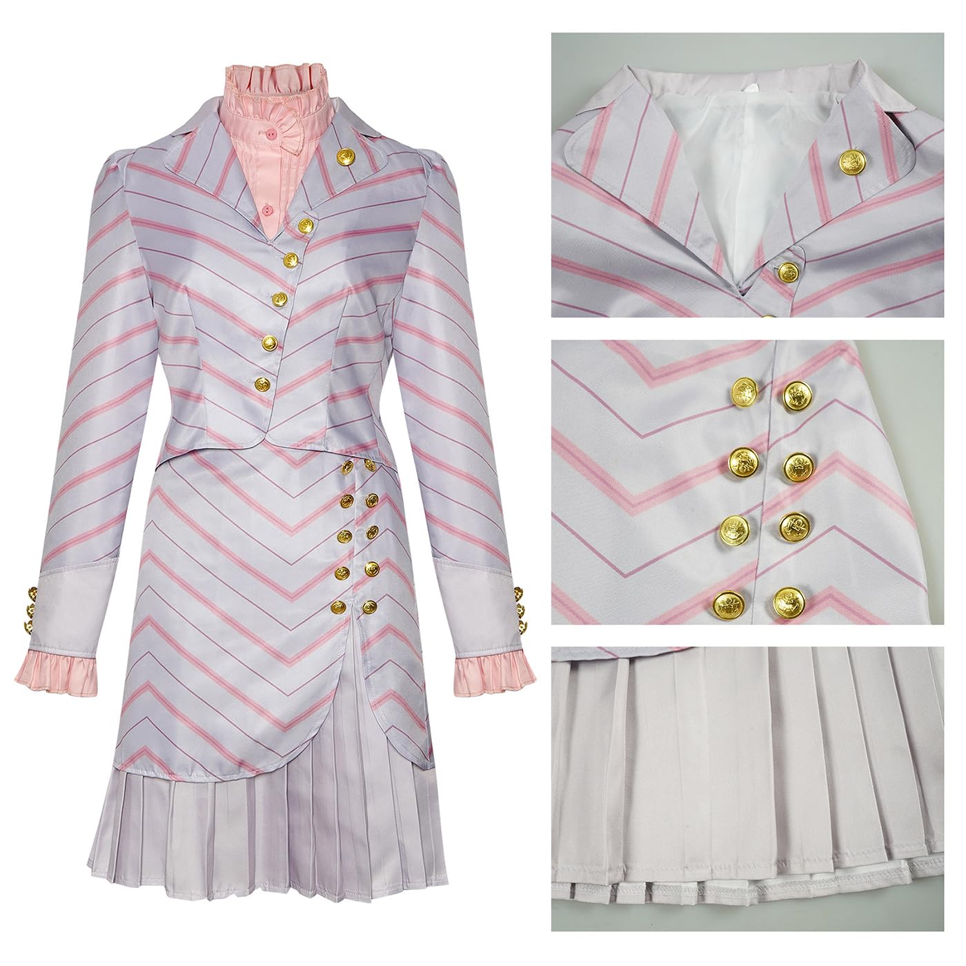 Glinda Cosplay Kostüm Wicked Hexe Verkleidung Hexen Kostüm Glinda Schuluniform Rosa Kleid Weihnachtstag Halloween Karneval Party Bühnenauftritt Cosplay Erwachsene