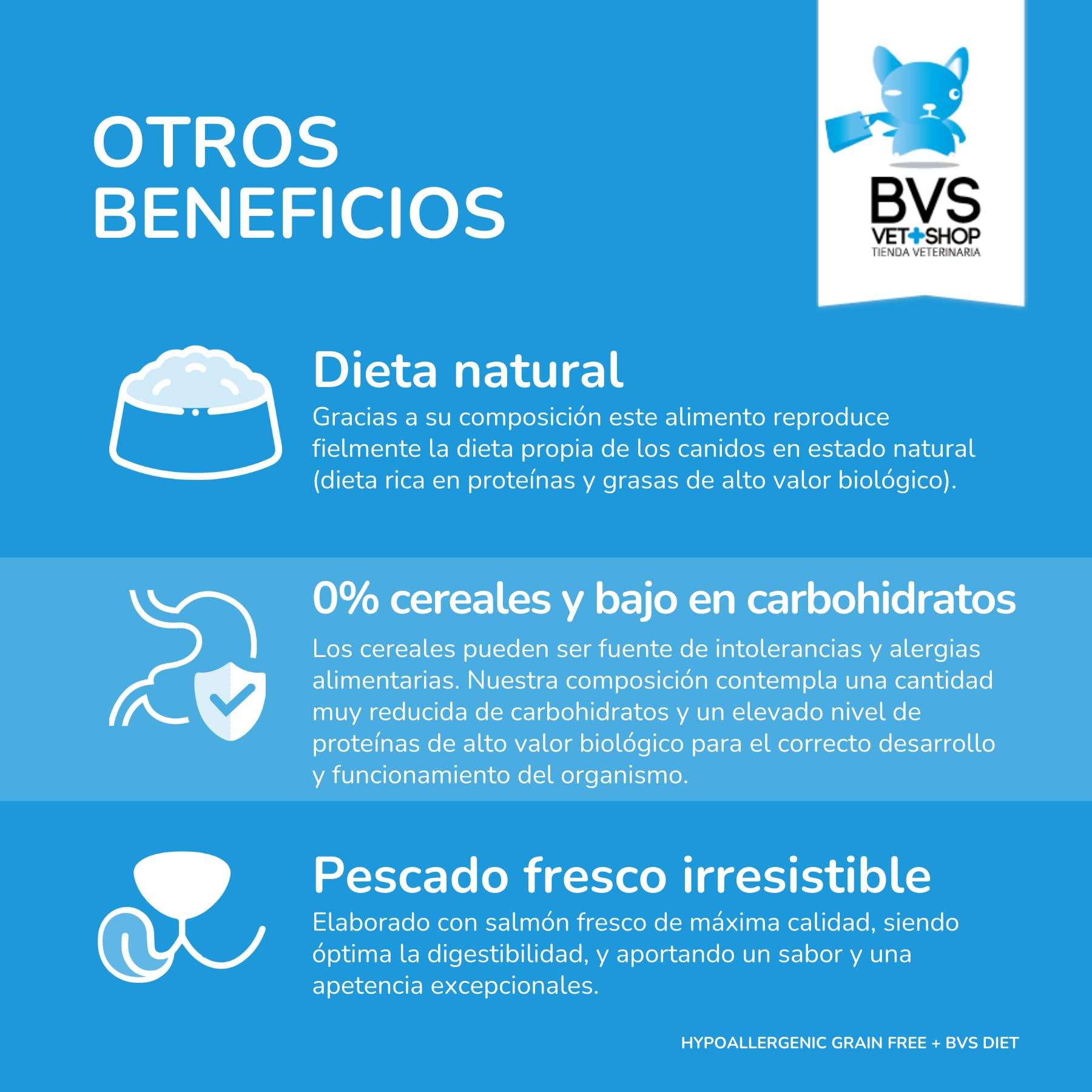 BVS Vet Shop | Diet Hypoallergenic Grain Free para Perros | Reproduce fielmente la Dieta Propia de tu Mascota, Piel Sana y Pelo Sedoso | 12Kg