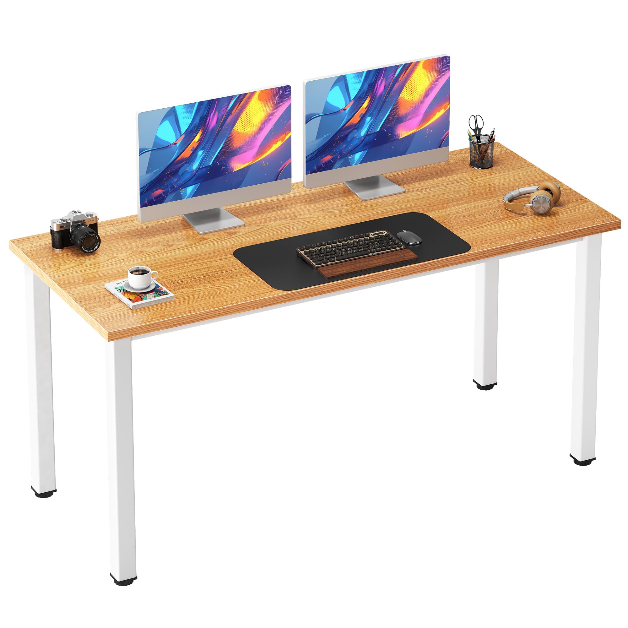 Need 54.3 Inch Large Computer Desk, Modern Simple Style Desk for Home Office, Basic Writing Table for Study Student, Teak White