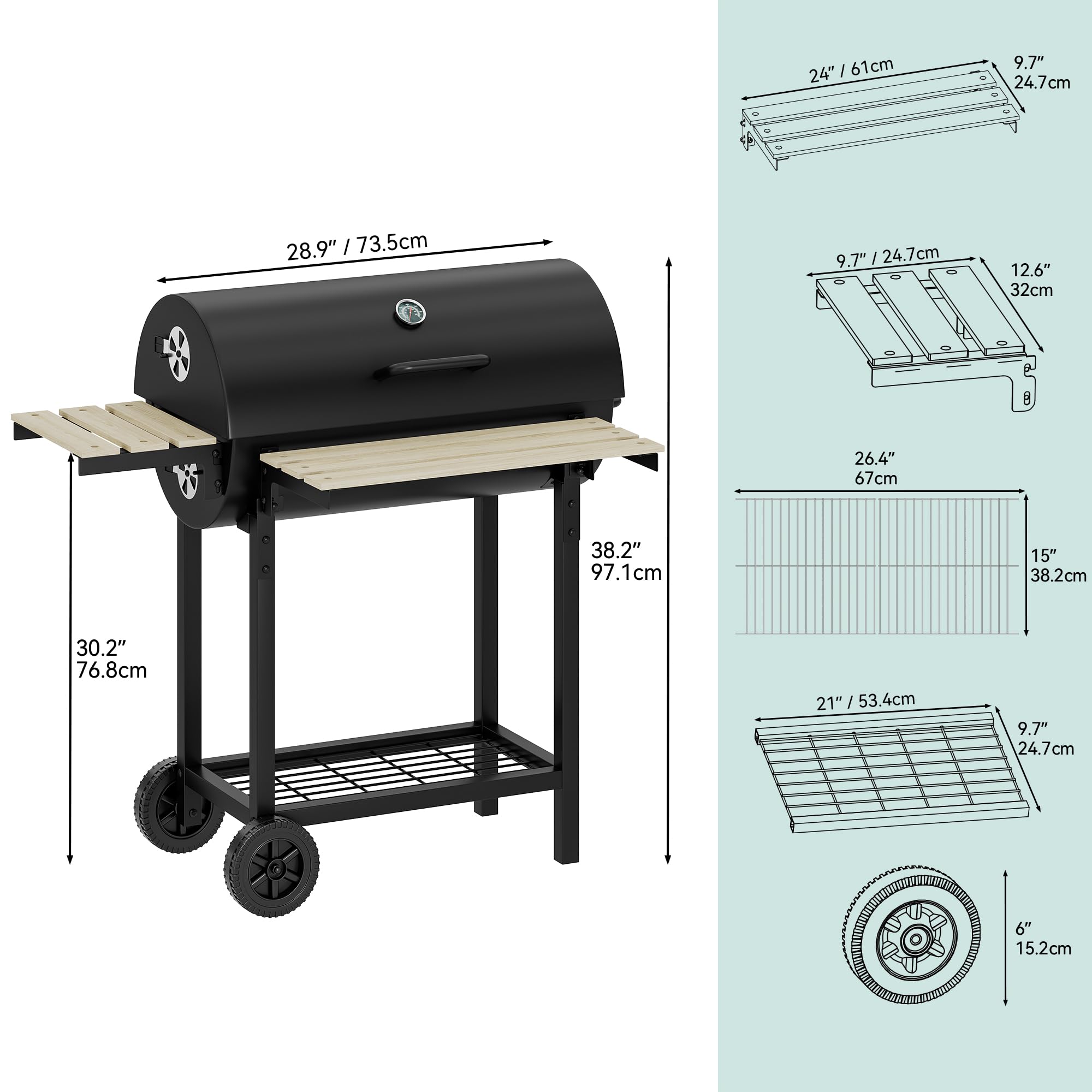 YITAHOME L Houtskoolroker BBQ, Draagbare Barbecuegrill Met In Hoogte Verstelbare Houtskoolbak En Temperatuurmeter Voor Feest Camping Terras Tuin Wordt Geleverd Keukentang 2052111591