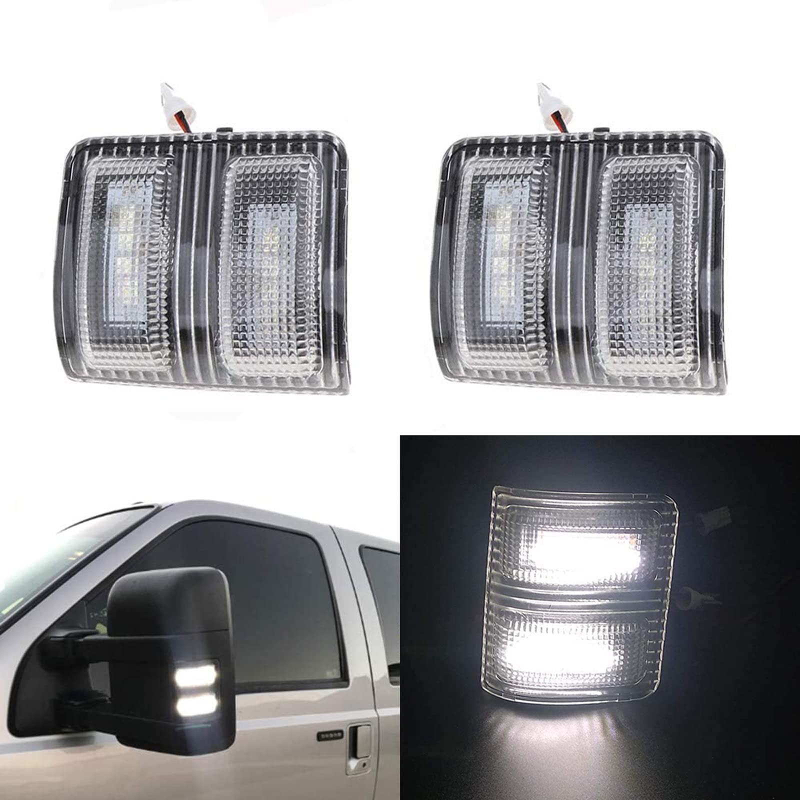 Clear Lens White LED Side Mirror Marker Lights Compatible with 2008-2016 Ford F250 F350 F450 Super Duty Side Mirror LED Turn Signal Lights