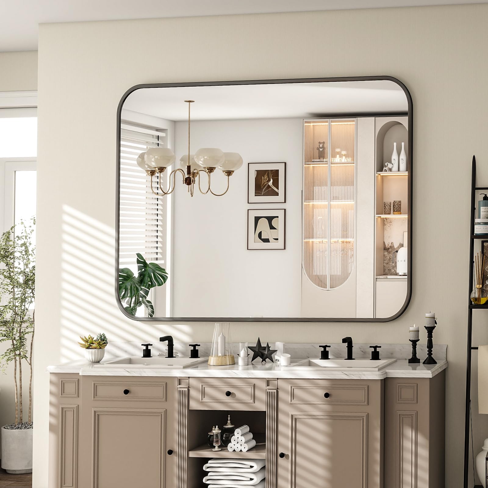 30 40 Inch Bathroom Mirror - Wall Mounted Vanity Mirror with Round Corner Aluminum Alloy Frame Hanging Horizontally