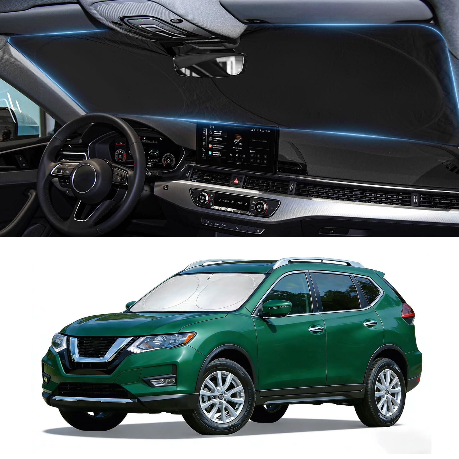 Sun Shade for 2014-2020 Nissan Rogue Windshield Sunshade fit Rogue (NOT for Rogue Sport & 2021 Rogue 3rd Gen. T33) Accessories Front Window Cover Shield Car Sun Visor Screen Protector