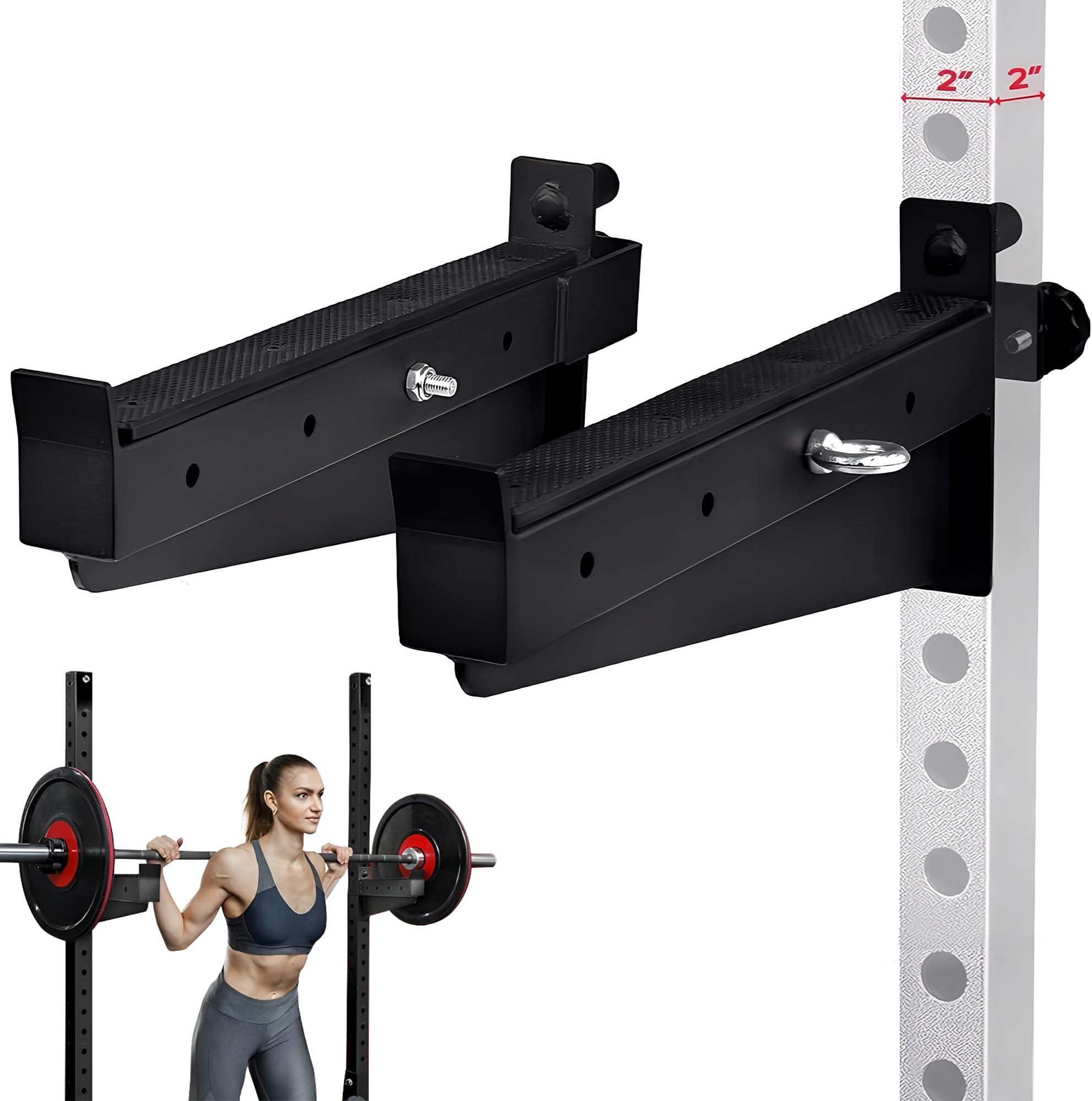 Yes4All 1,000 LBS Capacity - Premium Safety Squat Bar Attachment - Barbell Spotter Arms for 2x2 inch Tube, Hole 1 inch Squat Rack, Power Cage