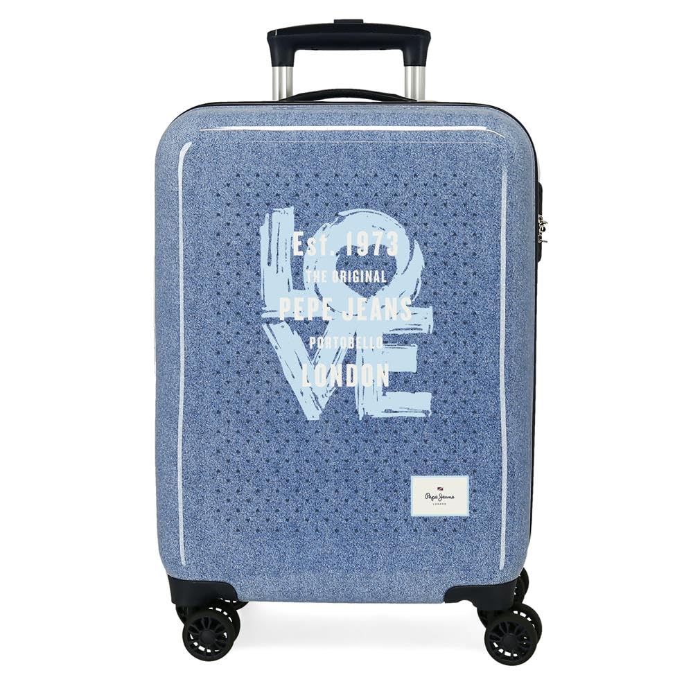 Pepe Jeans Noni denim, maleta cabina, neceser, Fabricada en ABS, un material resistente y ligero, Cuatro ruedas dobles de giro multidireccional, Cierre TSA para viajar seguro y proteger tus efectos