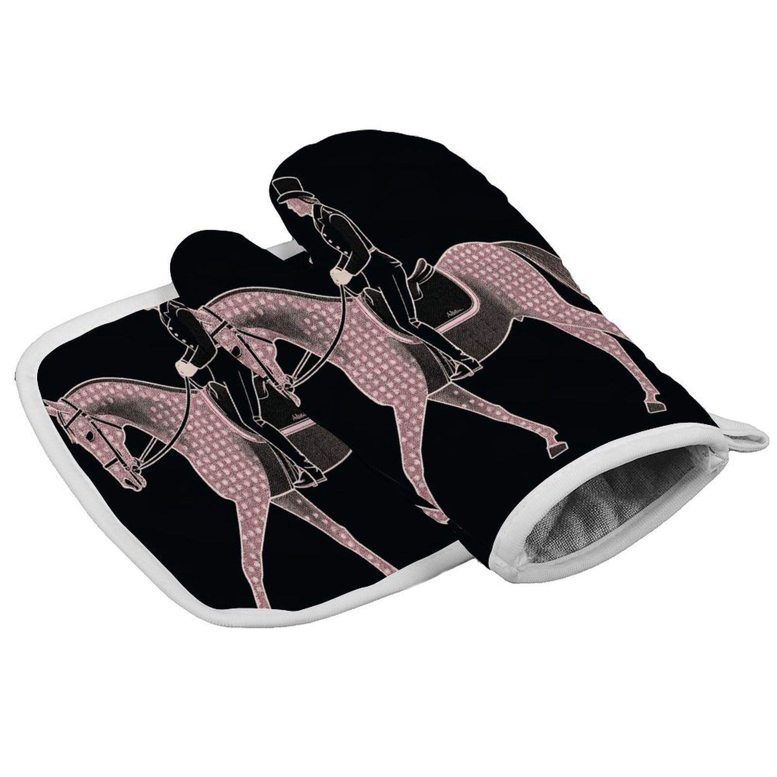 Fodpand Style Dressage Dressage Rider Horse Oven Mitts And Pot Holders Sets, Cooking Gloves And Hot Pads Heat Resistant Washable, Kitchen Oven Glove For Oven Cooking Baking Grilling