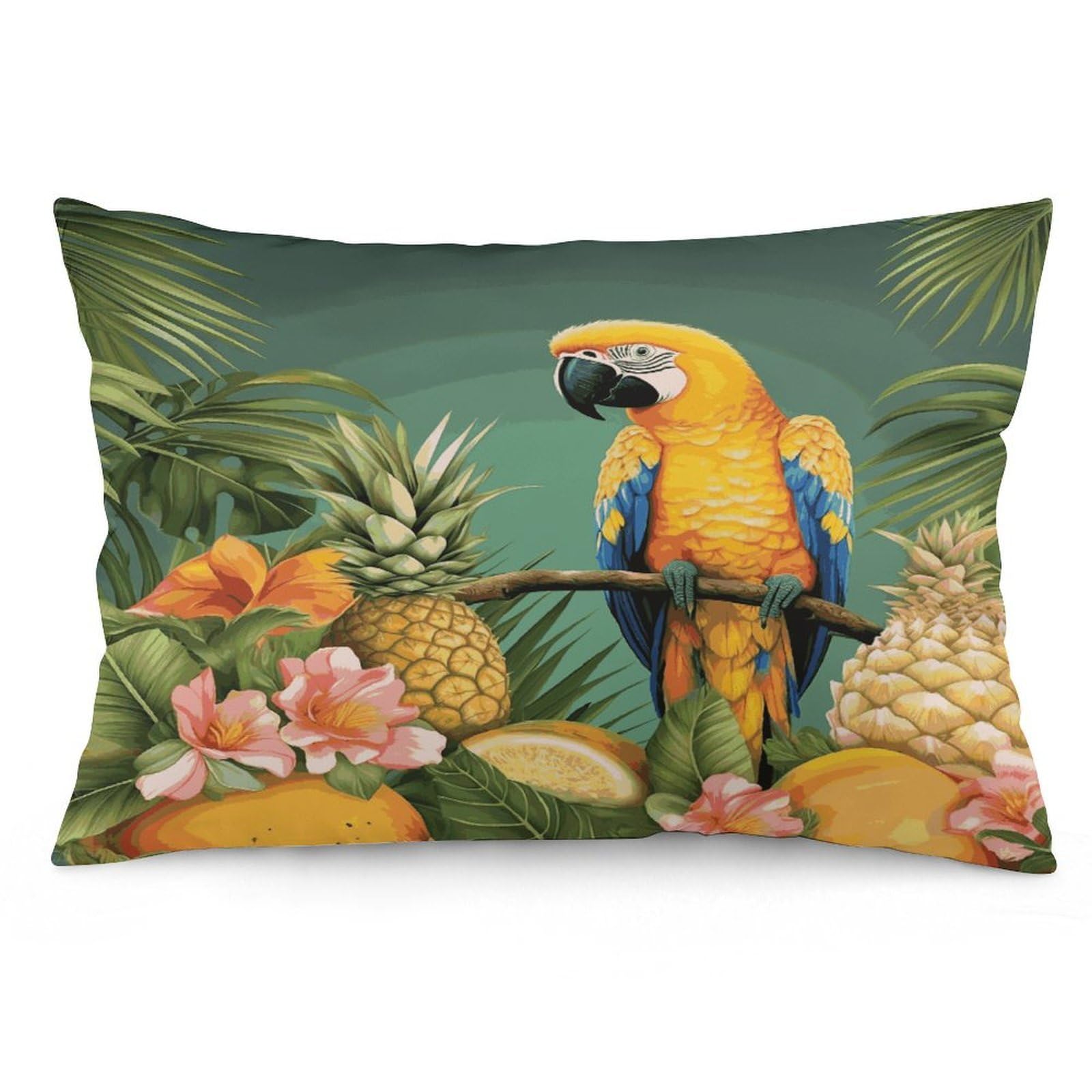 Summer Parrot Pineapple Bird Throw Pillow Covers with Silent Zipper Polyester Pillow Protectors Removable Pillow Cases Soft Pillowcase Cozy Pillow Sham Cushion Cover for Sofa Car Bed 20"x30"