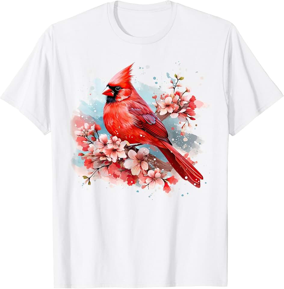 Backyard Bird Watching Birdwatcher Design Watercolor Red Cardinal Floral Birdwatching Vintage Birding T-Shirt OEKO-TEX STANDARD 100