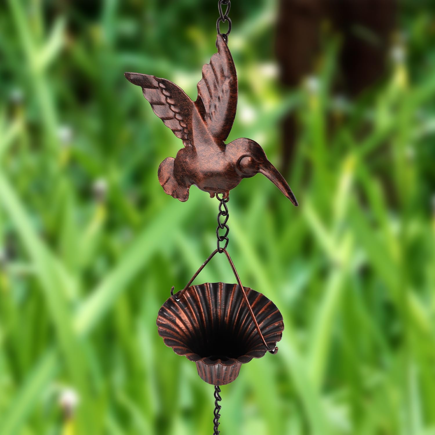 NQEUEPN Cadena Lluvia Pájaros, 2,6 m Cadena Lluvia Colibr Metal Cadena de Bajante Decorativa Campanilla Agua Lluvia CadenaCanalón Lluvia para Exteriores Decoración para Terrazas, Villas, Patios