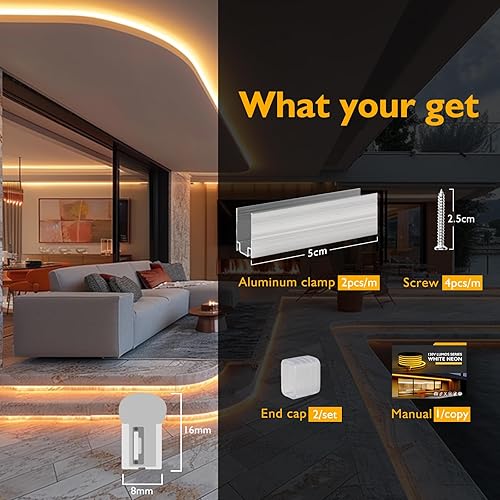 Miniatura 6 de Cuerda de luz LED de 110 V, regulable de 16.4 pies, tira de luz de neón comercial impermeable para exteriores, lista ETL, luces LED de neón blancas