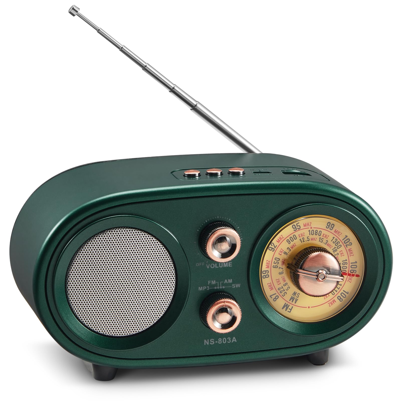 Retro Bluetooth Radio with Built-in Speakers Elegant & Vintage Design, FM/AM/SW Old Fashion Classic Style, Adjustable Antenna, Rechargeable Battery Powered & USB Charging-image-18