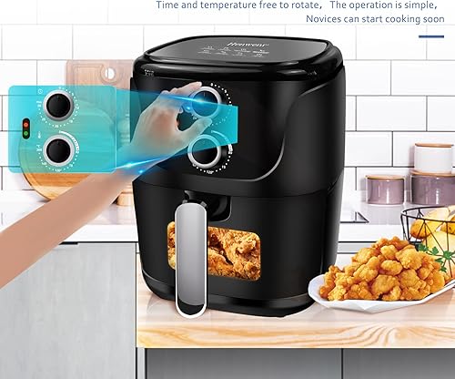 Miniatura 3 de Henwenr Freidora de aire cesta antiadherente de 6 cuartos de galón freidora eléctrica de aire caliente con perilla de temperatura y tiempo de lujo