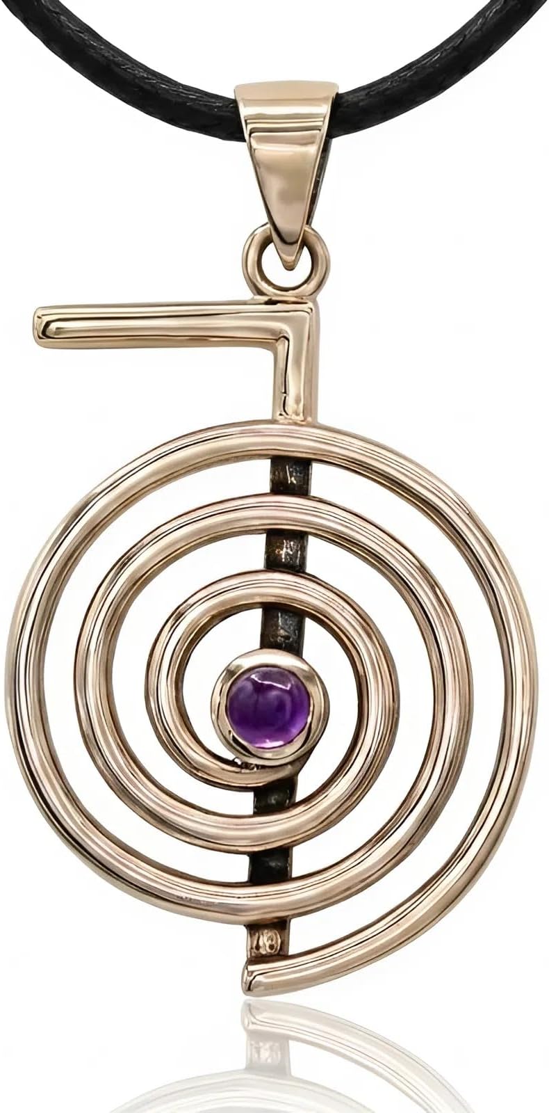 Bronze Cho Ku Rei Reiki Symbol Pendant Necklace with Natural Amethyst