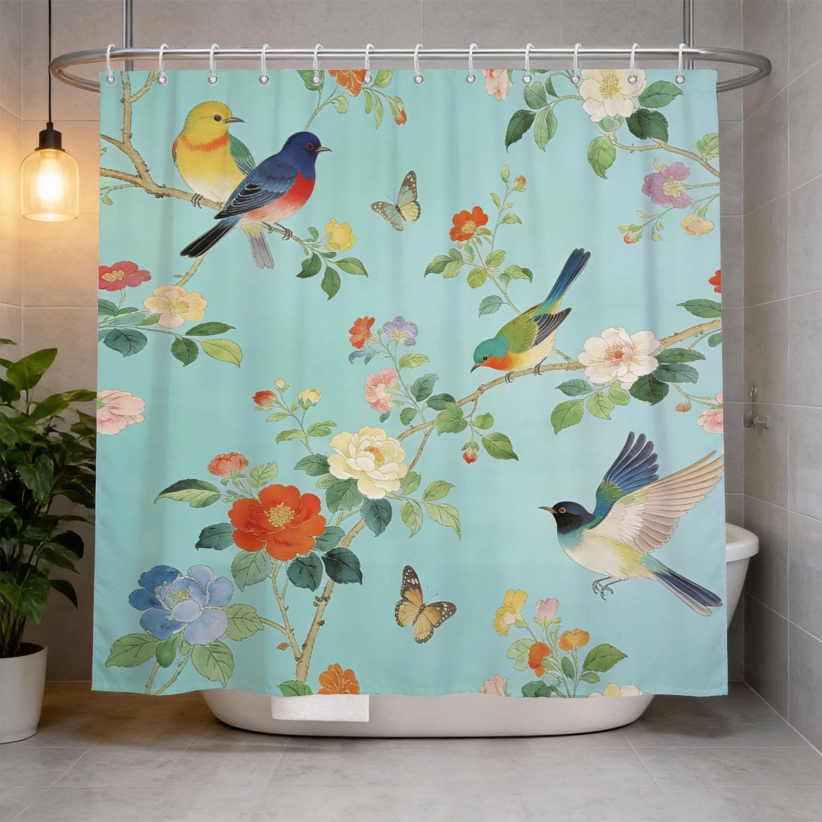 Hongduo 3D Chinese Flower & Bird Shower Curtain for Stalls Bathtubs Chic Bathroom Decor Shower Curtain Set Polyester Fabric Waterproof 180x200cm/71X79 Inch with Hooks