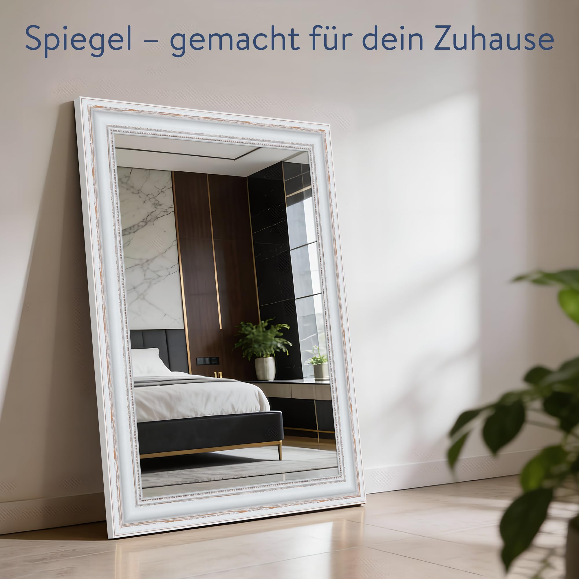 WANDStyle großer Spiegel Weiß, Barock Spiegel, großer Wandspiegel Vintage 60x80 cm, Hängespiegel groß, Badspiegel Holz, Flurspiegel Wand, Standspiegel, Mirror H550 - Made in Germany