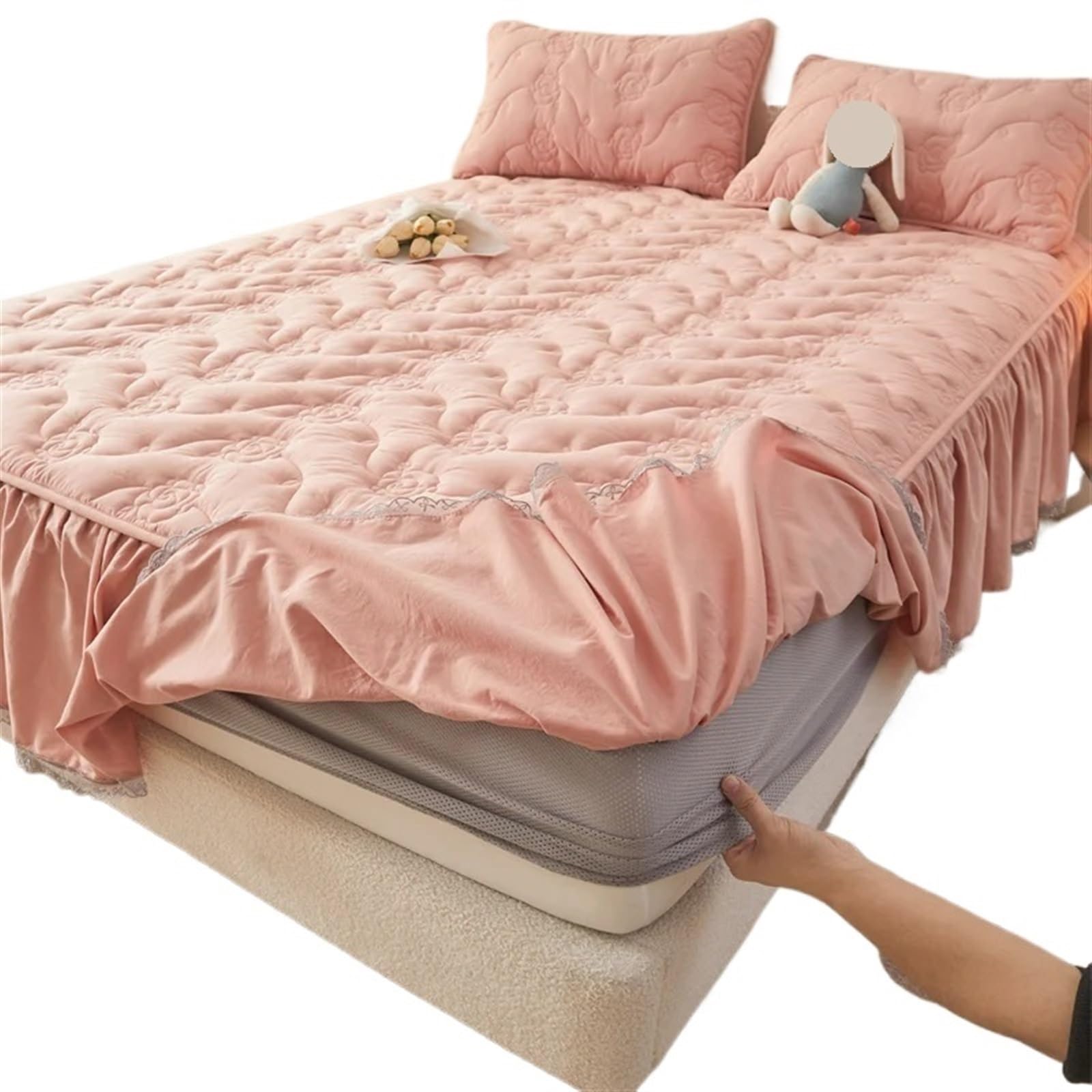 Gonna letto con balza Copriletto Lenzuola matrimoniali in cotone Gonna letto Lenzuolo con angoli elasticizzati Copriletto Coprimaterasso(Color2,120x200cm)