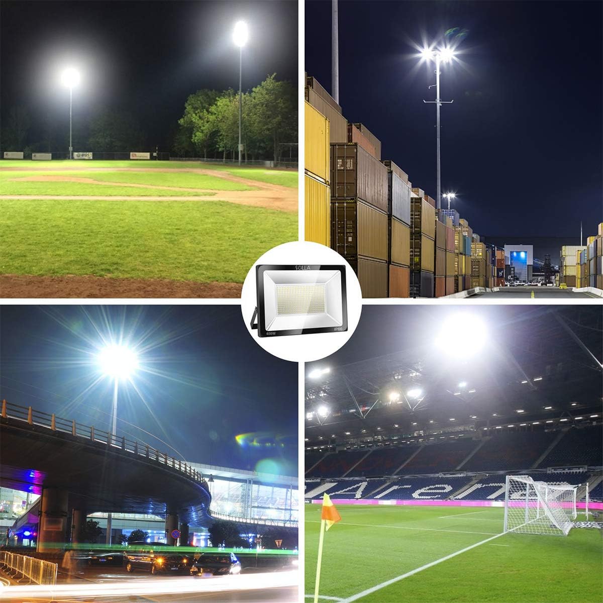 SOLLA LED Flood Light Outdoor, 600W 48000lm & 400W 32000lm, 6000K Daylight White, IP66 Waterproof, Super Bright Outdoor Security Lights, Floodlight Landscape Wall Lights for Area Parking Lot, Street