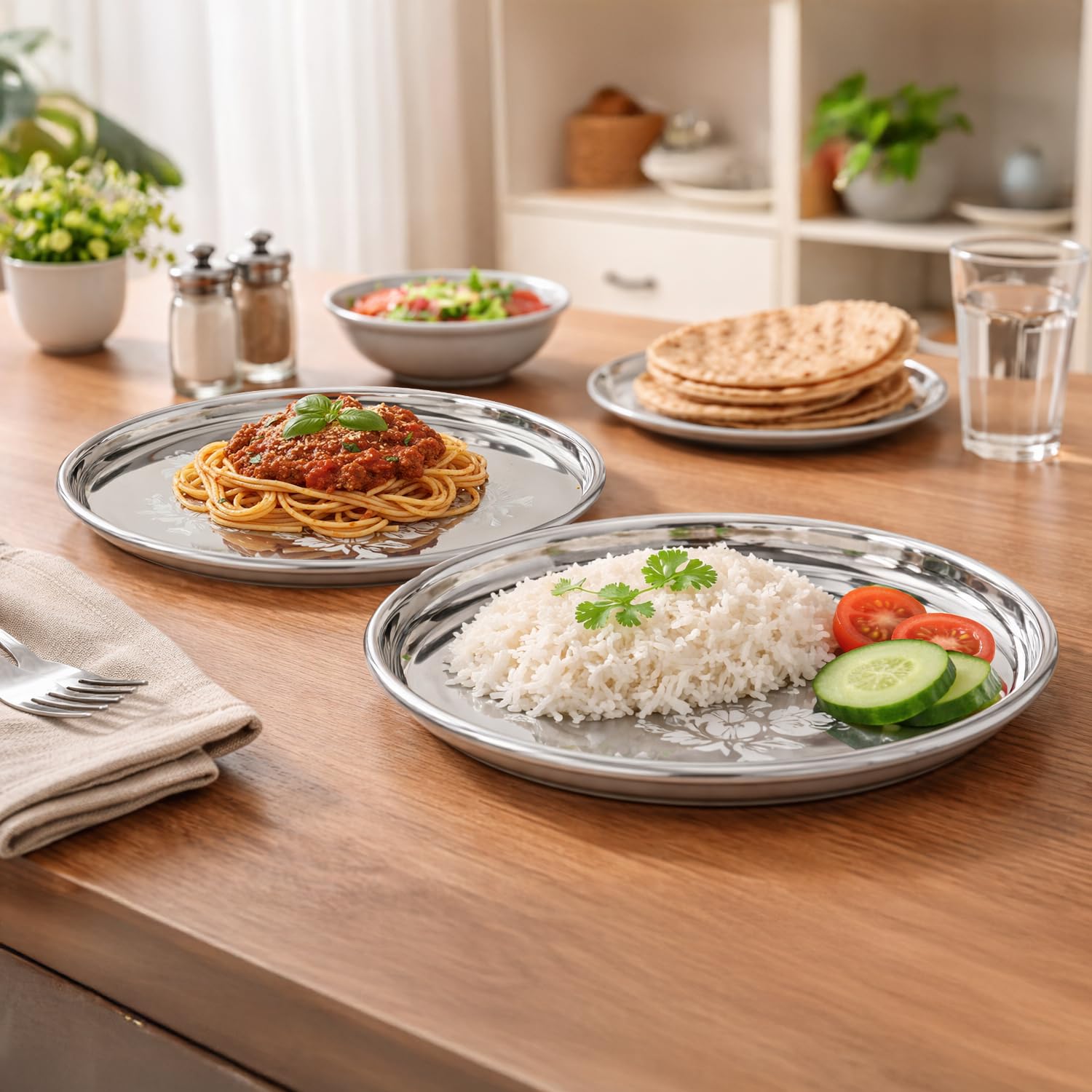 Amazon Brand - Solimo Plate Set | Stainless Steel | Set of 6 | 12 Inches-picture-13