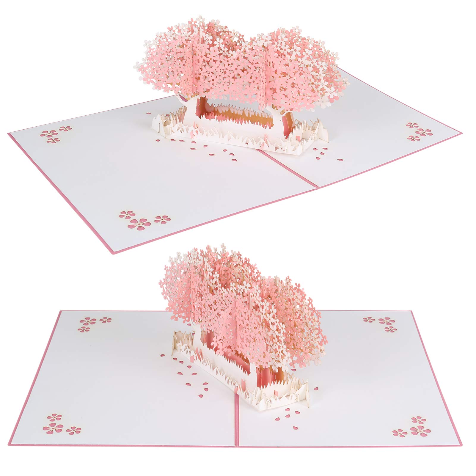 Geburtstagskarte Geschenke Karten, 3D Pop-Up Cards Flowers Pink Trees Pink A & B 15x20 cm Folded Birthday Valentine’s Day Greeting Card(Pink A)