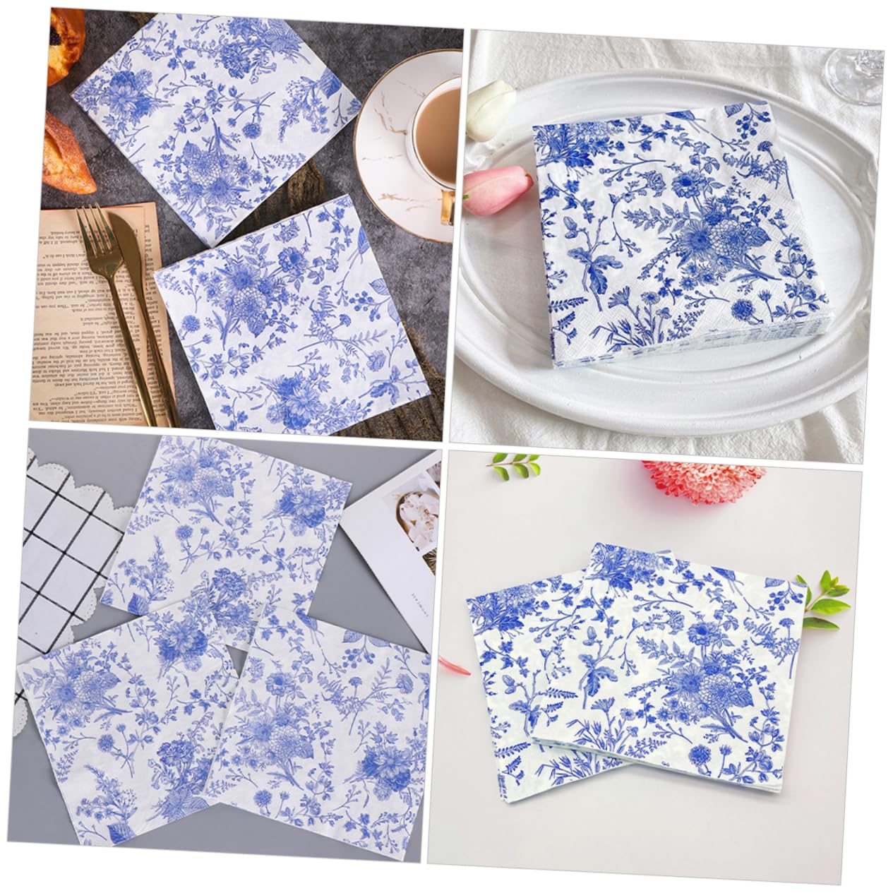 2 Series Servilletas De Postre De Porcelana Azul Y Retro Servilletas De Flores Para Bodas De Despedida De Soltera Vintage 100 piezas*2