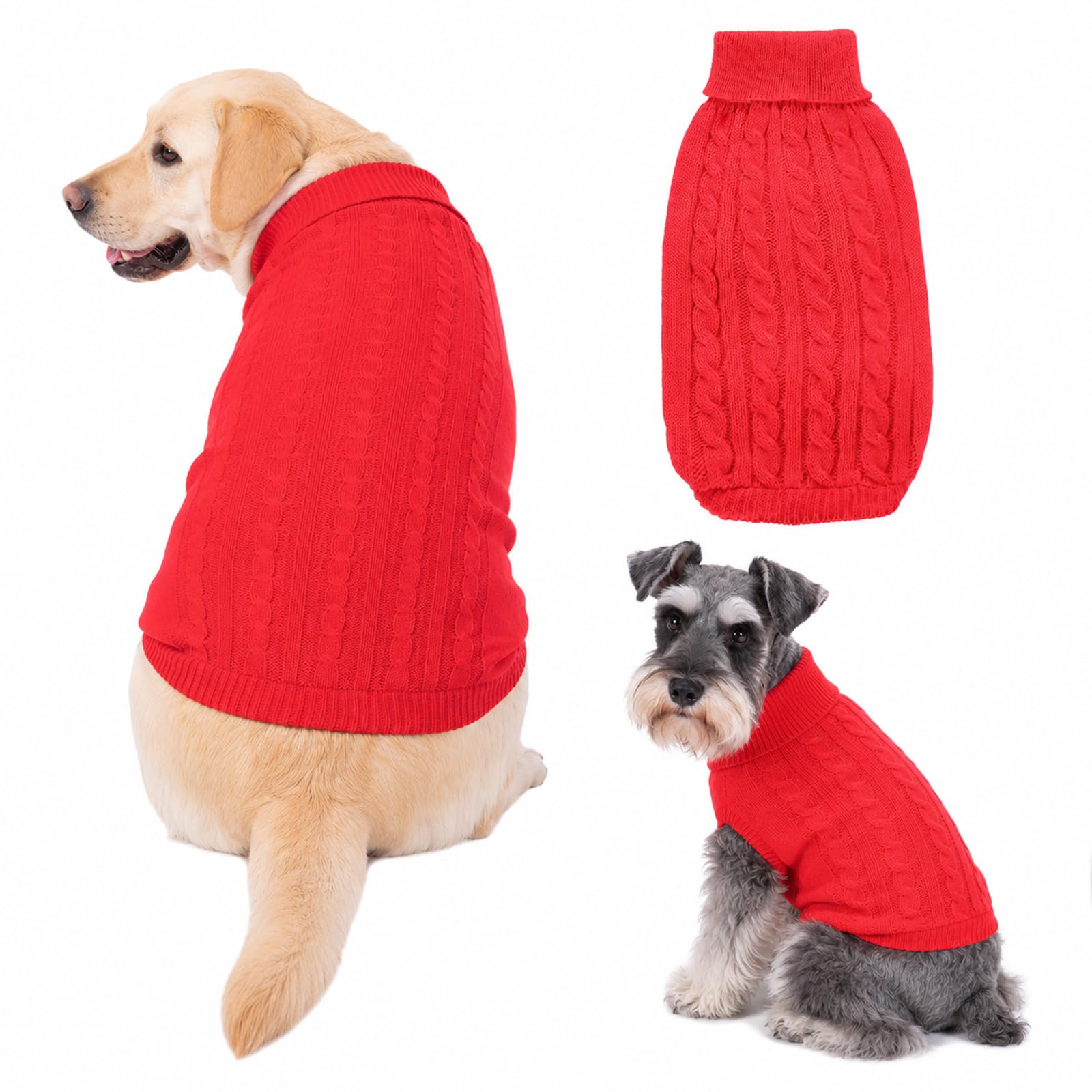 Dog Jumper Knitted Turtleneck Dog Sweater, Warm Winter Dog Clothes for Small Medium Dogs, Soft Stretchy Dachshund Jumper, Puppy Knit Vest Pet Apparel，Chest（18-20 in）：Red