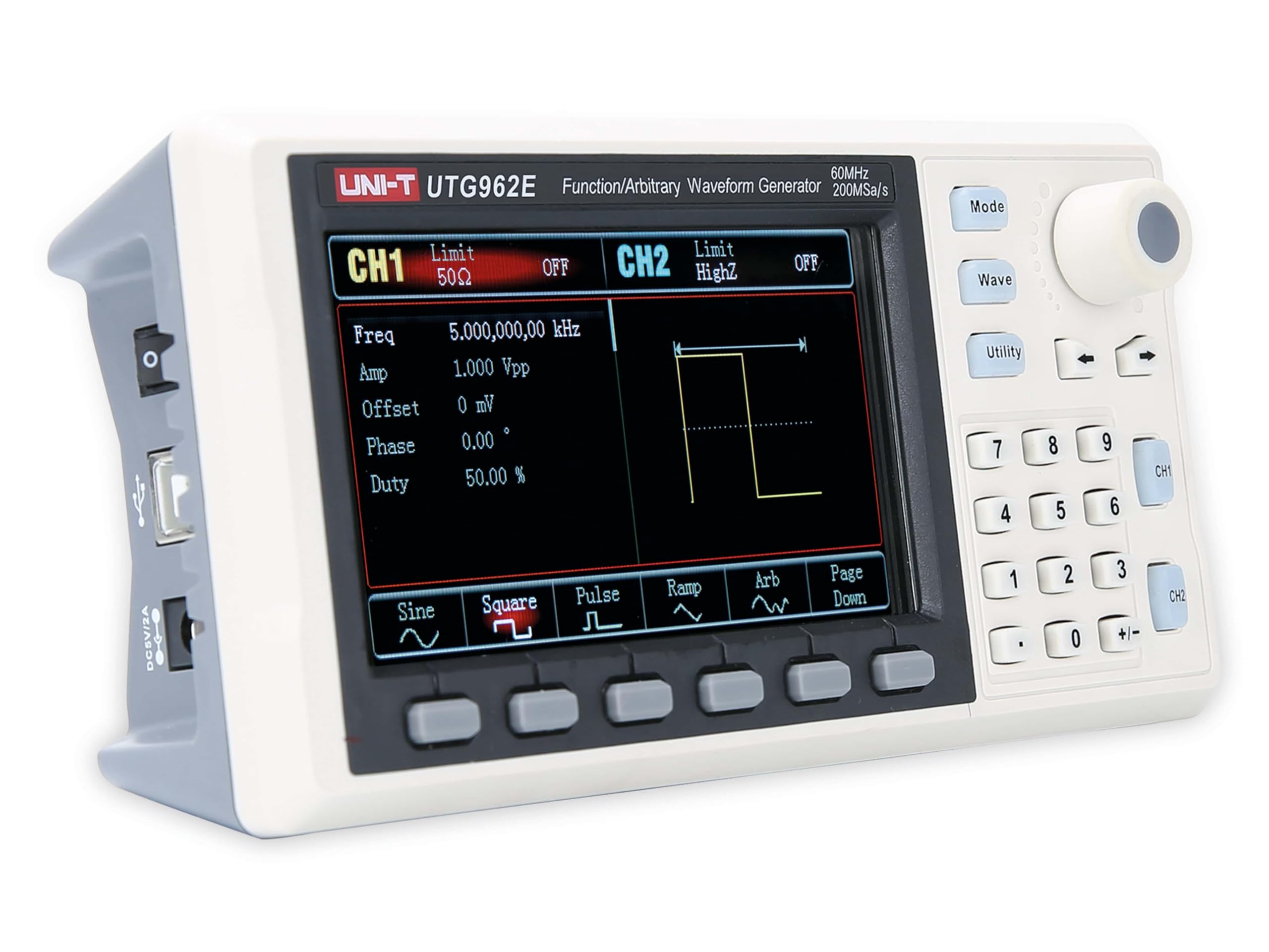 UNI-T UTG962E/UTG932E Function Generator Arbitrary Waveform 60 MHz Dual-Channel 200MSa/s 14 Bits Frequency Meter with USA Power Adapter USB Cable Power Cord (UTG962E 60MHz 2CH)