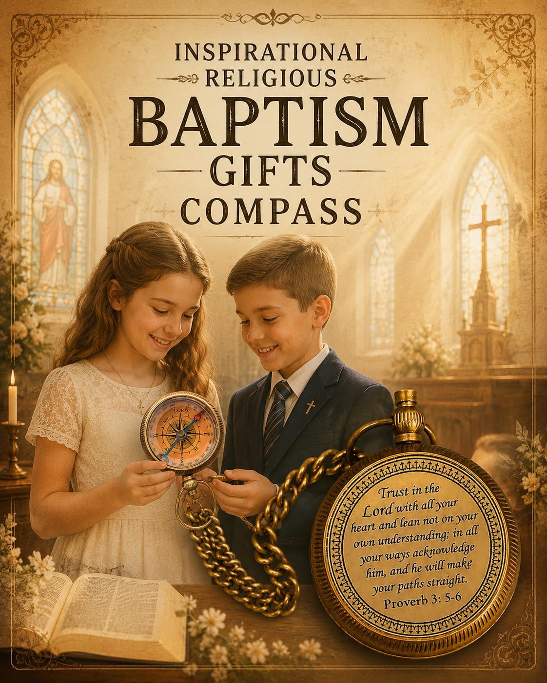 Trust in The Lord with All Your Heart - Proverbs 3:5-6 Quote Engraved Compass with Wooden Box, Graduation Day Religious Gifts for Men Women Girls Boys image 4