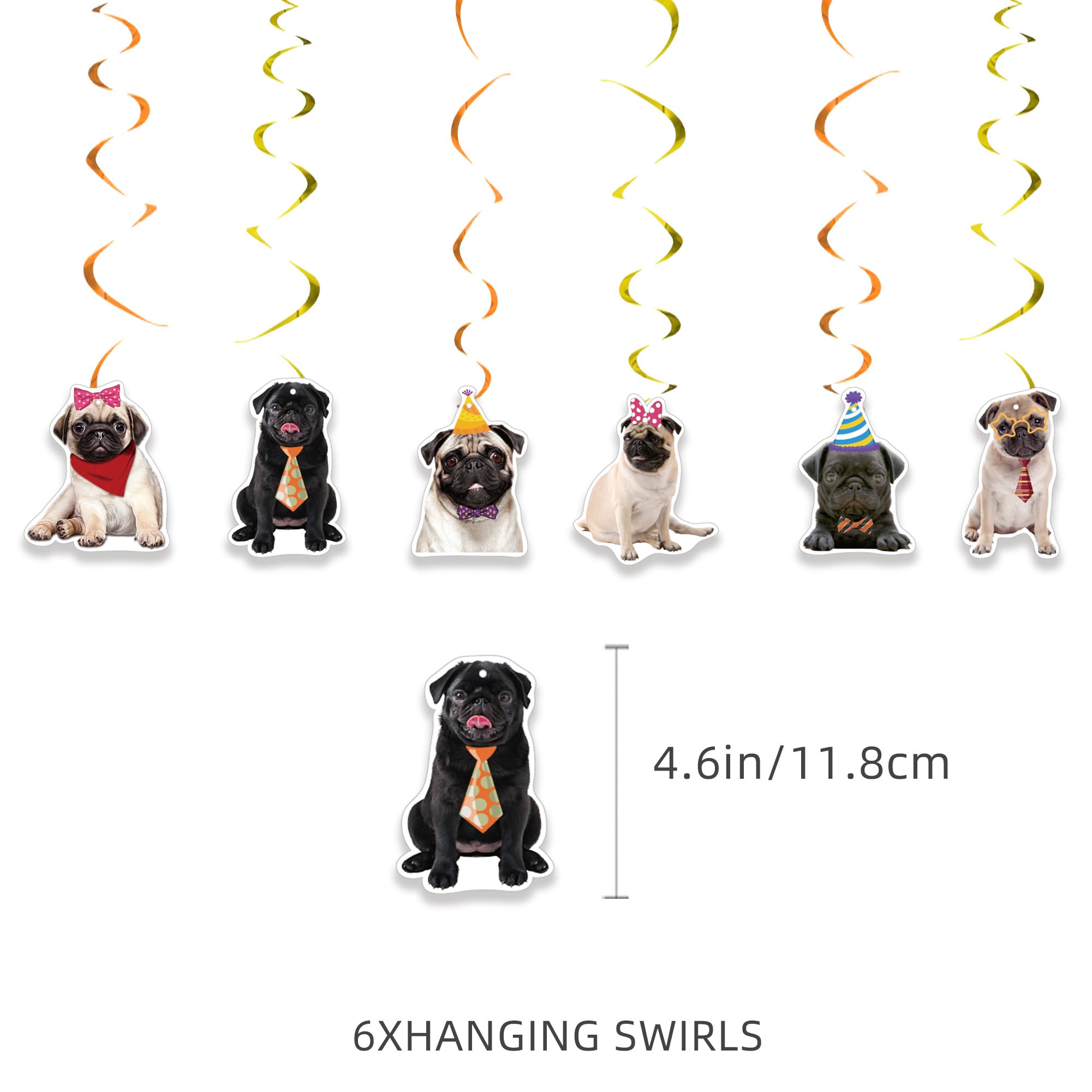 Pug Dog Cupcake Toppers - Set Of 10, Girl Pugs With Bows, Food Safe, For Birthday & Dog Theme Parties