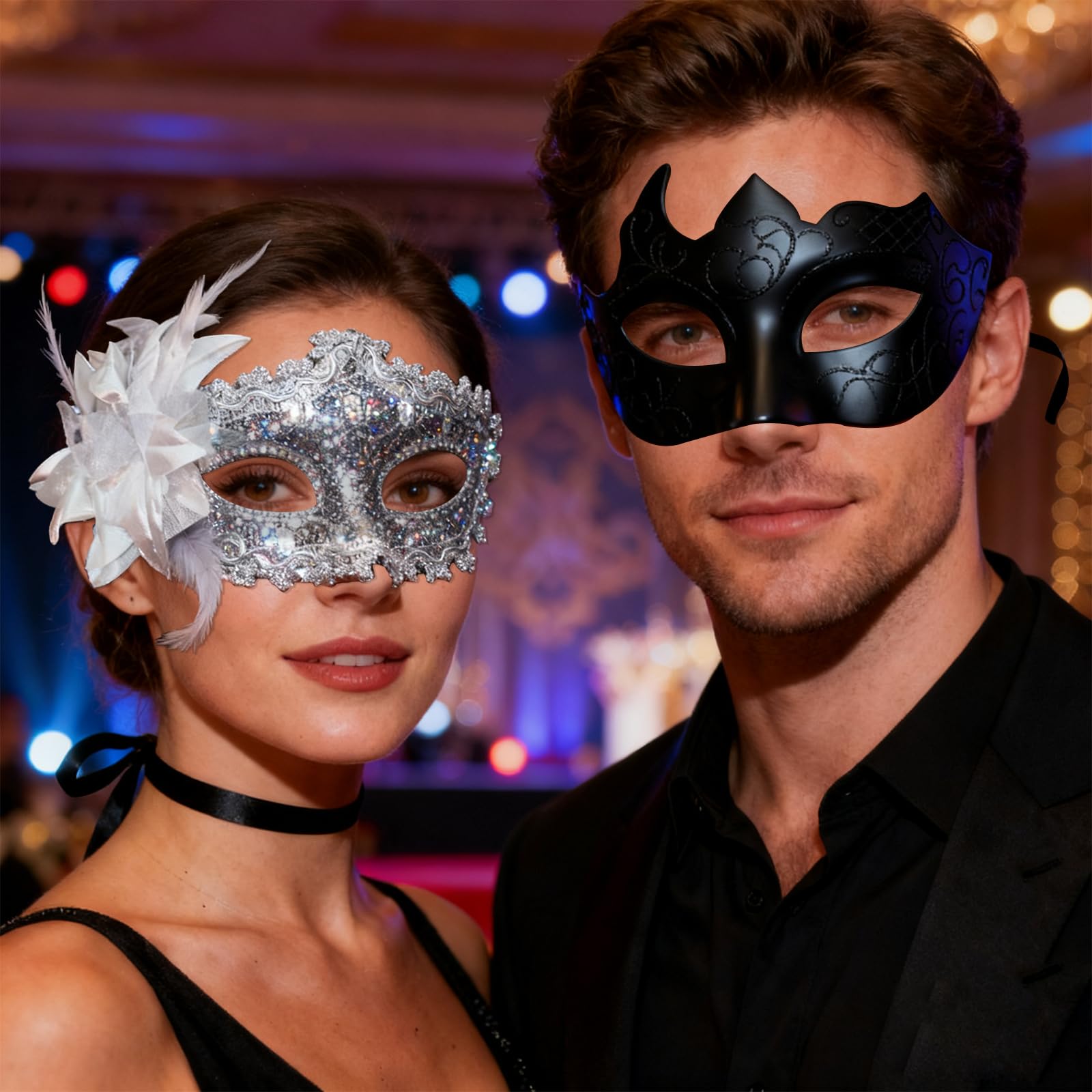 8 pezzi Coppia Maschere di pizzo Uomo Donne Sexy Maschera Occhi per Festa da ballo Maschera Veneziana Costume