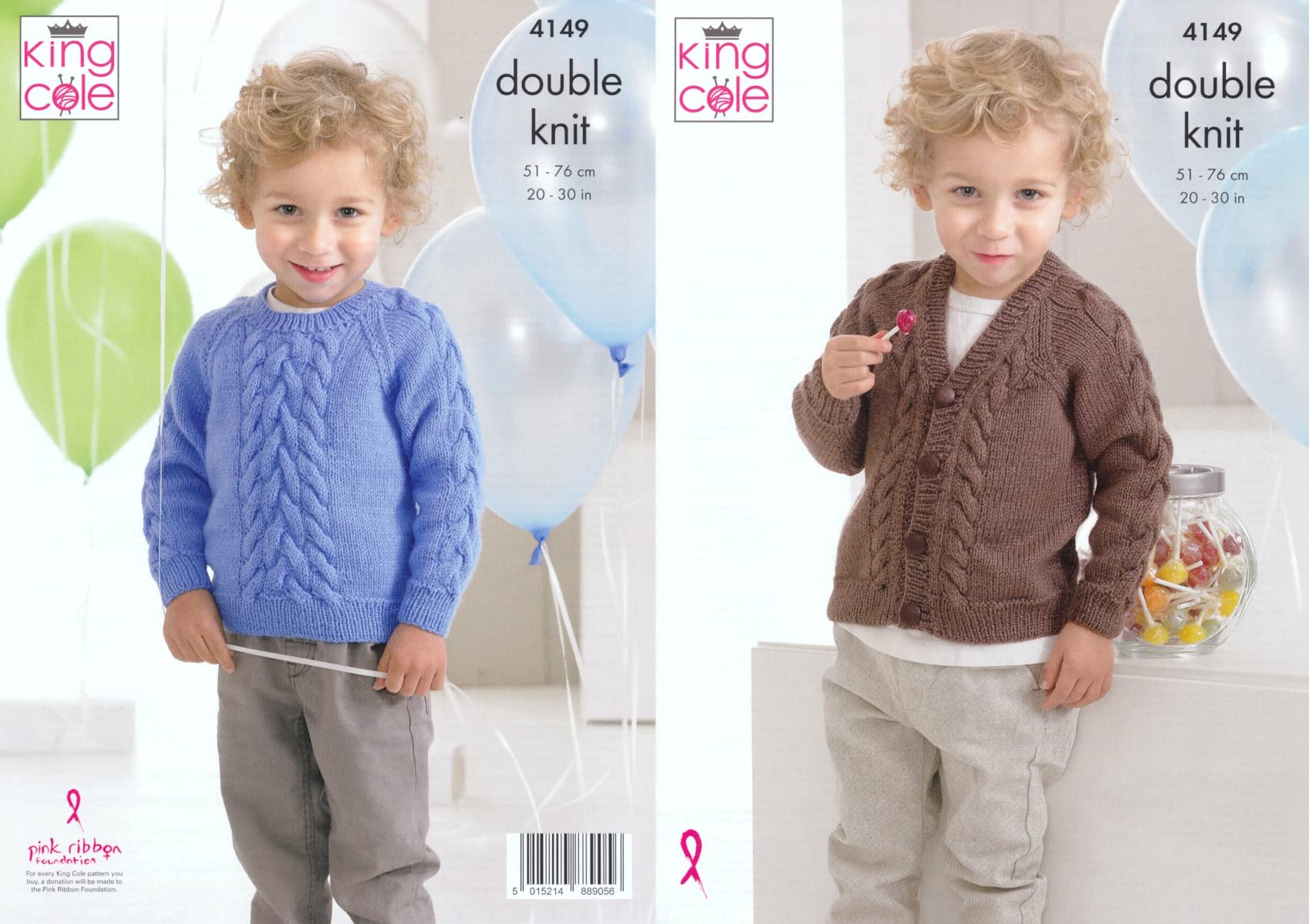 King Cole 4149 Knitting Pattern Childs Sweater and Cardigan to Knit in Comfort DK, 20" - 30"